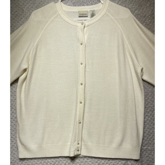 Vintage Classic Elements Cream Ivory Cardigan Sweater Pearl Buttons Womens XL - Picture 1 of 12